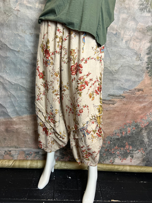 5516 Kristie Linen Tuck Pant-Victorian Rose