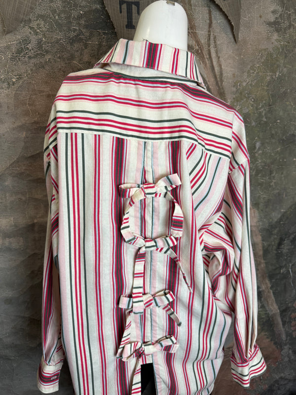 5021 Bettys Linen BF Bow Shirt-CANDYCANE