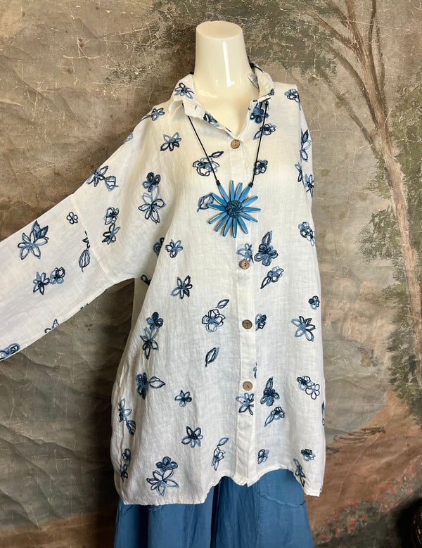 91849 ART Spring Motif BF Shirt-White