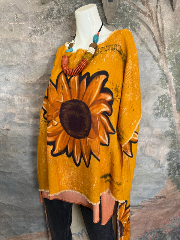 782 High Low Linen Tunic Top-Sunflower/Gold