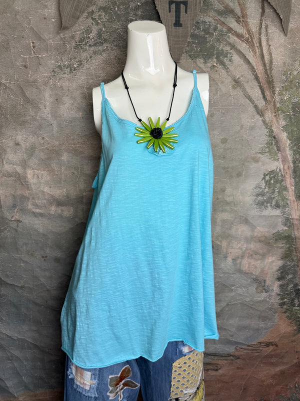 PL-RE110 Raw Lace Cami Tank-Blue Bells