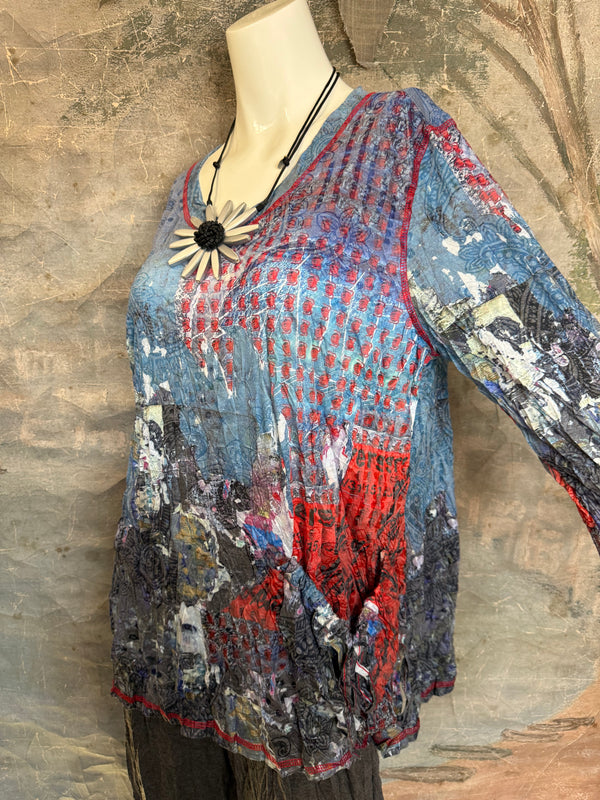 25615 Crinkle One Pocket Top-Multi