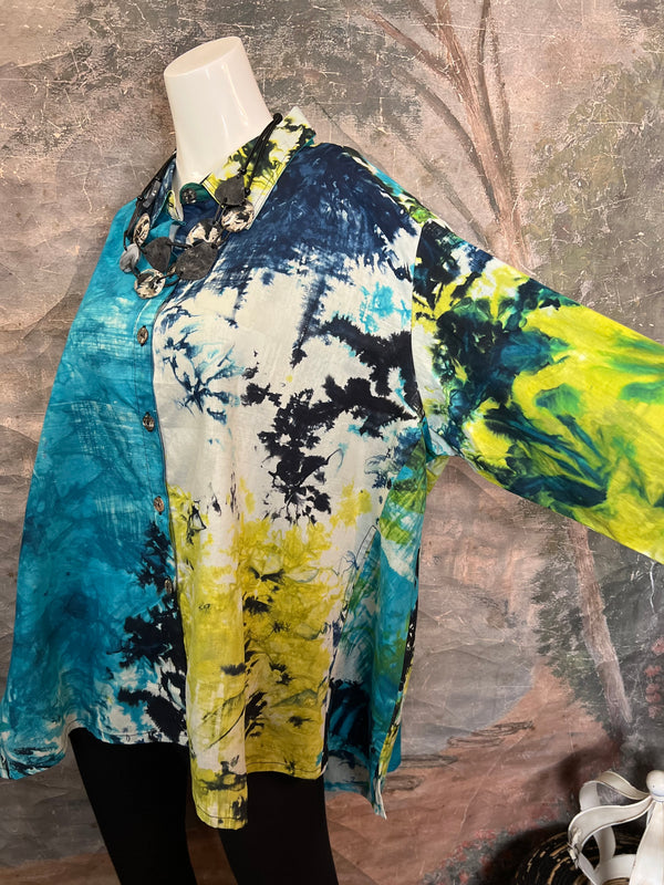 7042C Block Dyed Possibly Tunic-Turq Mix