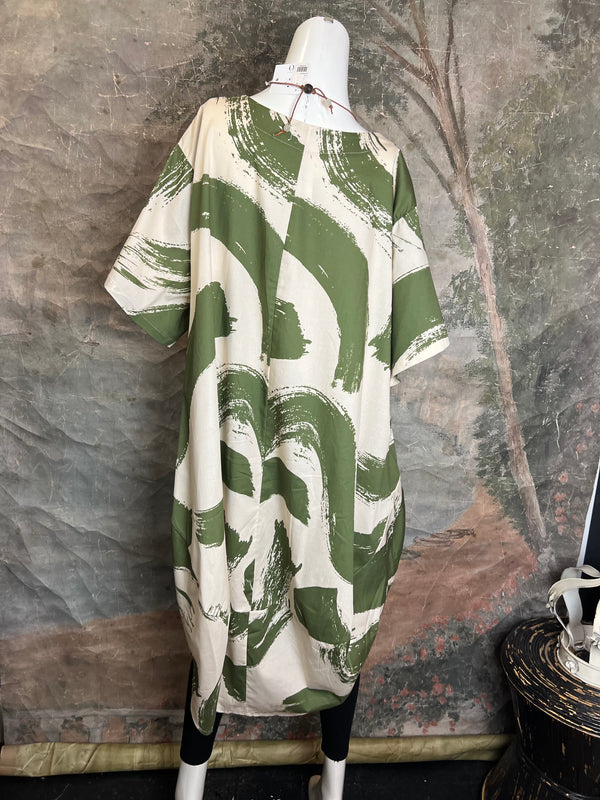 91907 ART Brush Stroke Dress-Olive