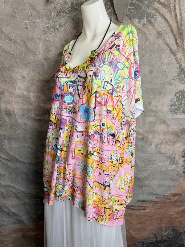 T1640K Vneck Dolman Top-May Flowers