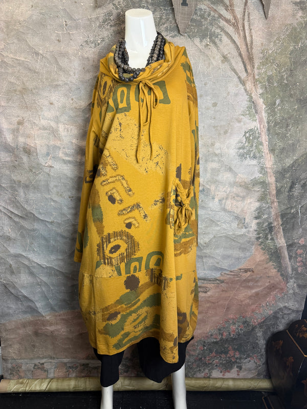 91968 Abstract Sweatshirt Dress-Mustard