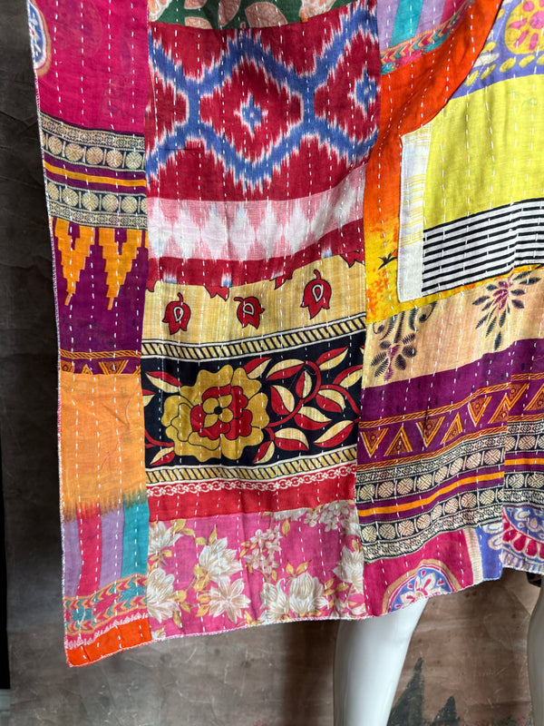 1012w Kantha Poncho Hoodie Dress-2