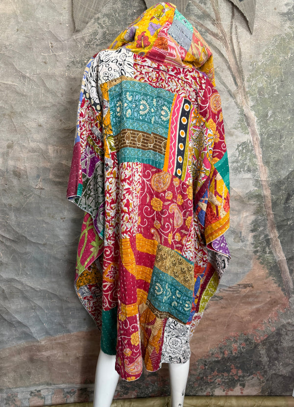 1012w Kantha Poncho Hoodie Dress-3