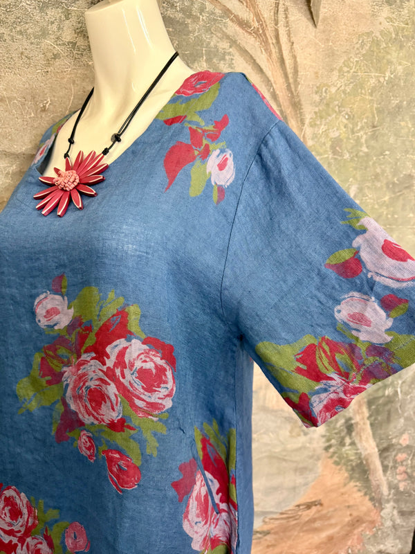 90645-62 Rose Pocket Tunic-Blue