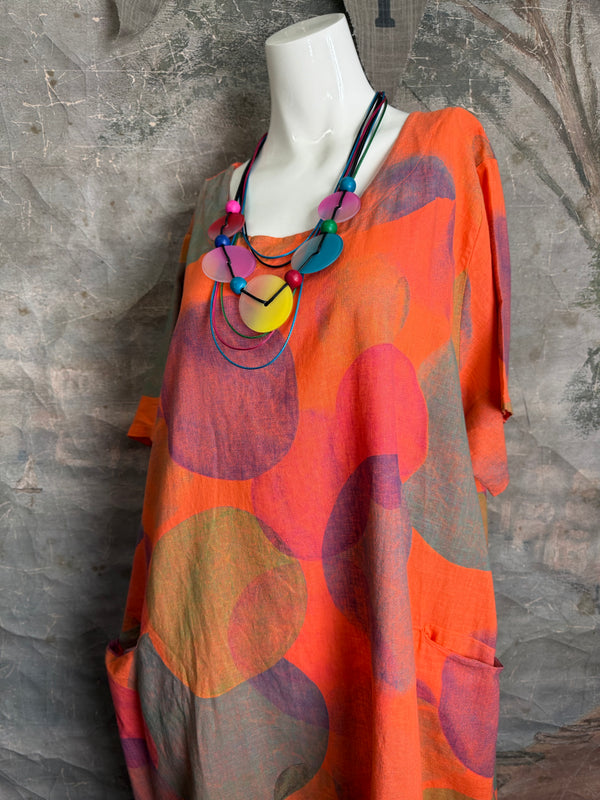 90847C Painterly Bubbles Dress-Orange Kiss
