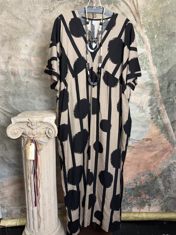 8094 Abstract Geo Linen Kaftan