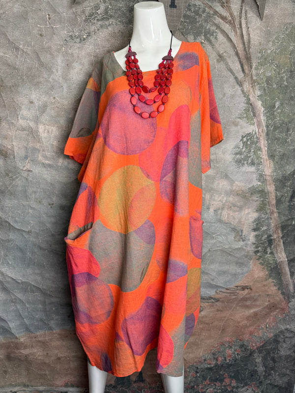 90847C Painterly Bubbles Dress-Orange Kiss