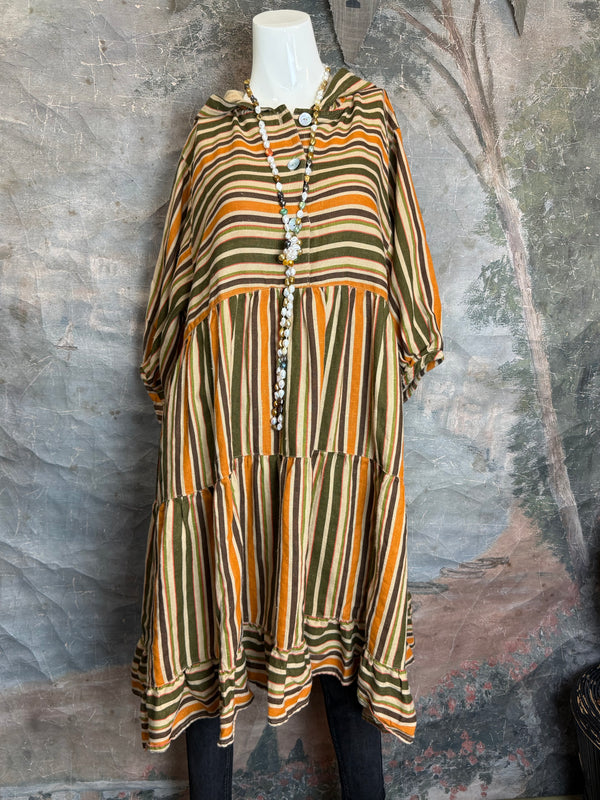 5569 Judy Hoodie Short Dress-Autumn Stripe