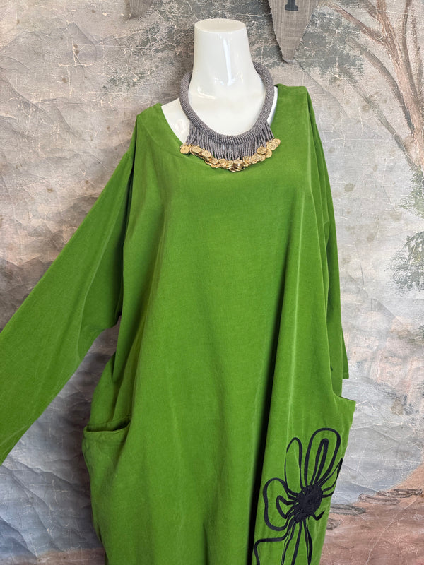 90847 Corduroy Sunflower Dress-Kiwi