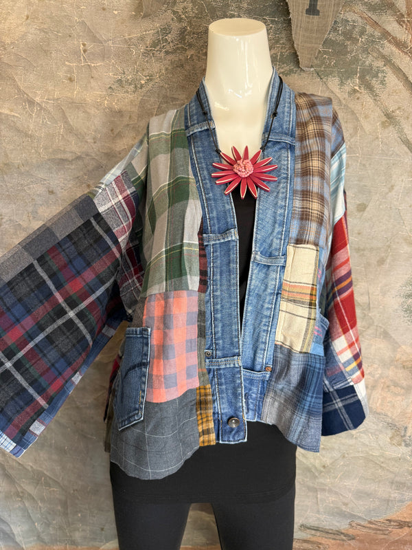 5572-Short Flannel Patchwork Duster-D