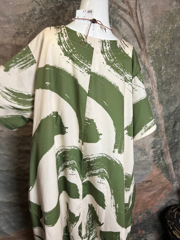 91907 ART Brush Stroke Dress-Olive