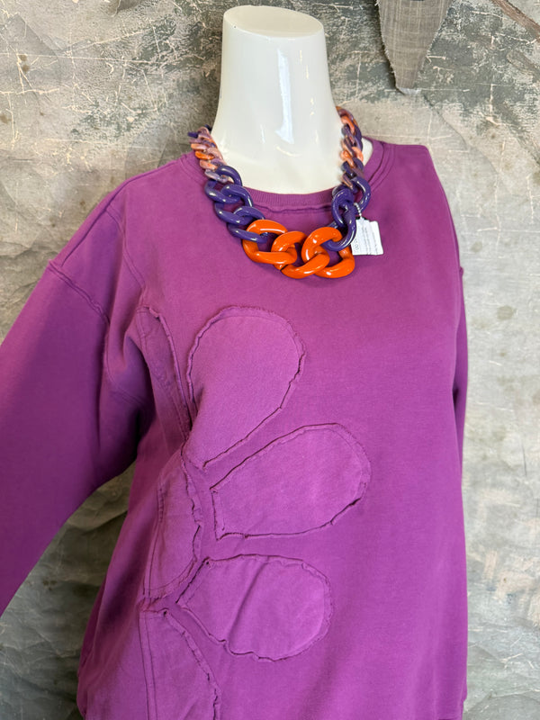 A2995202 L/Slv Flower Sweatshirt-Plum