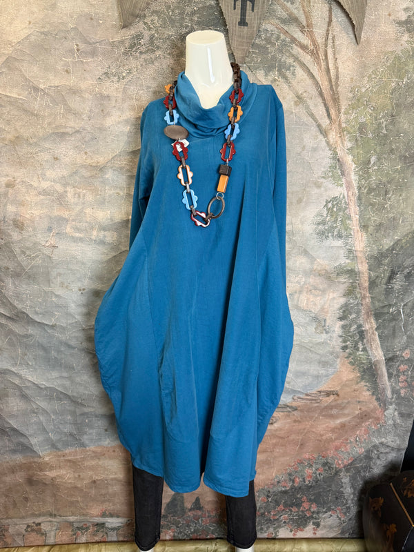 6512AU Cowlneck Bubble Dress-TEAL