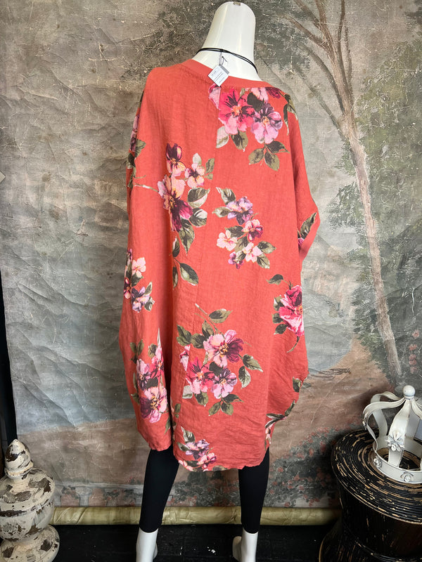 5202 Rosabella Floral Top/Dress-Burnt Red