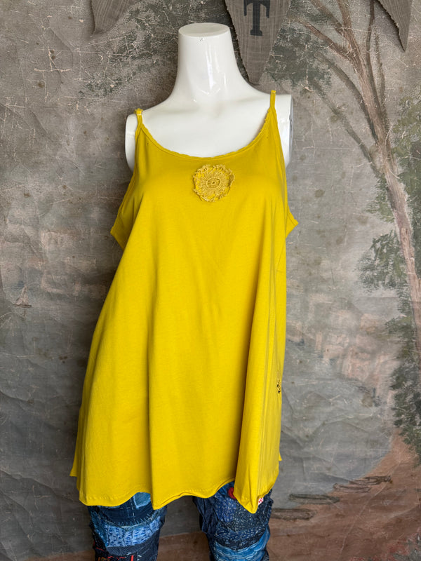 PL-RE110 Raw Lace Cami Tank-Sunshine Yellow