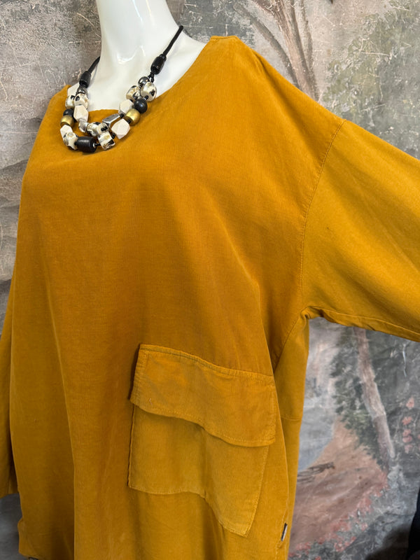 91805 Corduroy Button Dress-Mustard