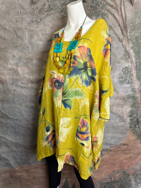 91225 Flower Garden Linen Top-Yellow