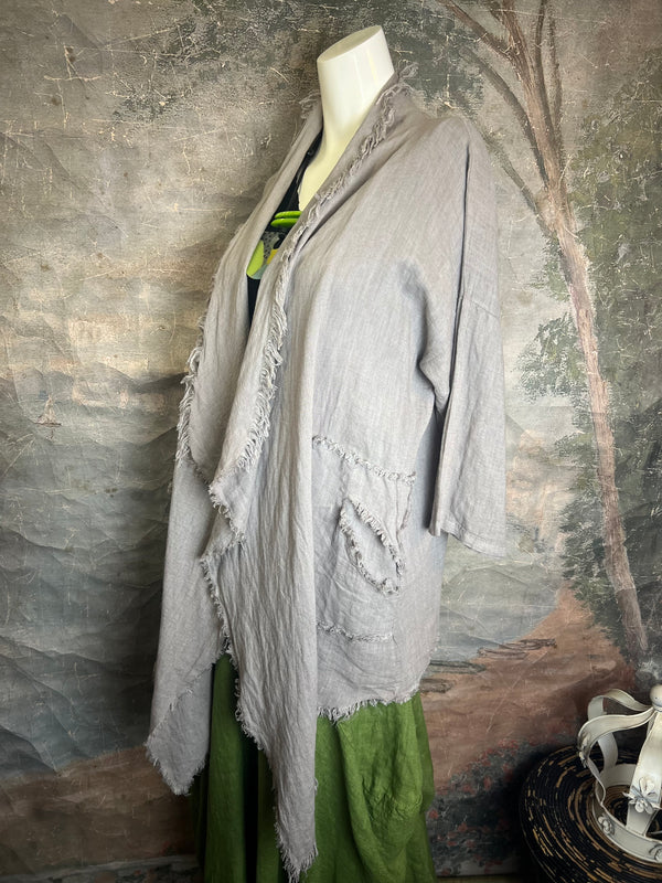 31037 Linen Frayed Midi Duster