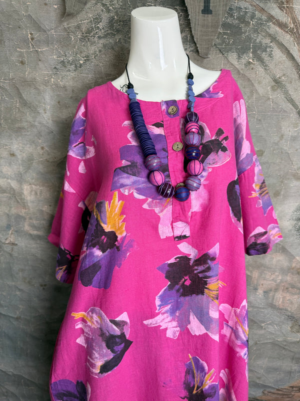 91877-52 Artful Bloom Dress-Fuchsia