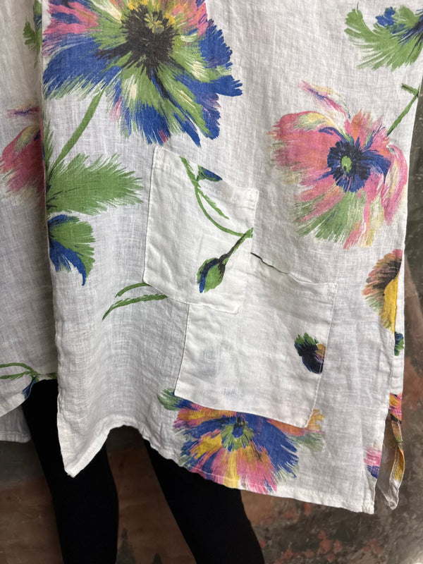 91225 Flower Garden Linen Top-White