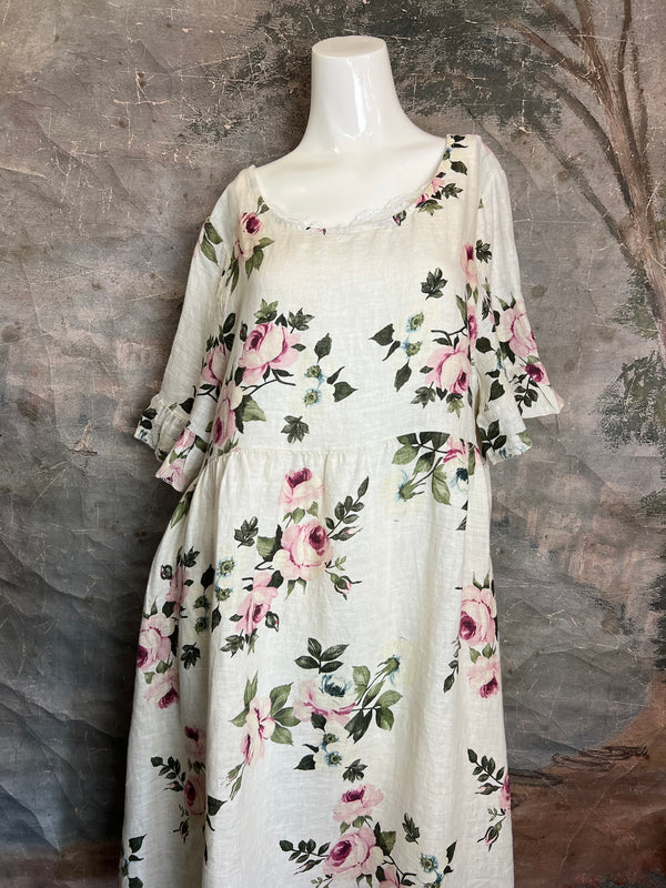 5202 Audrey Floral Dress-Cream
