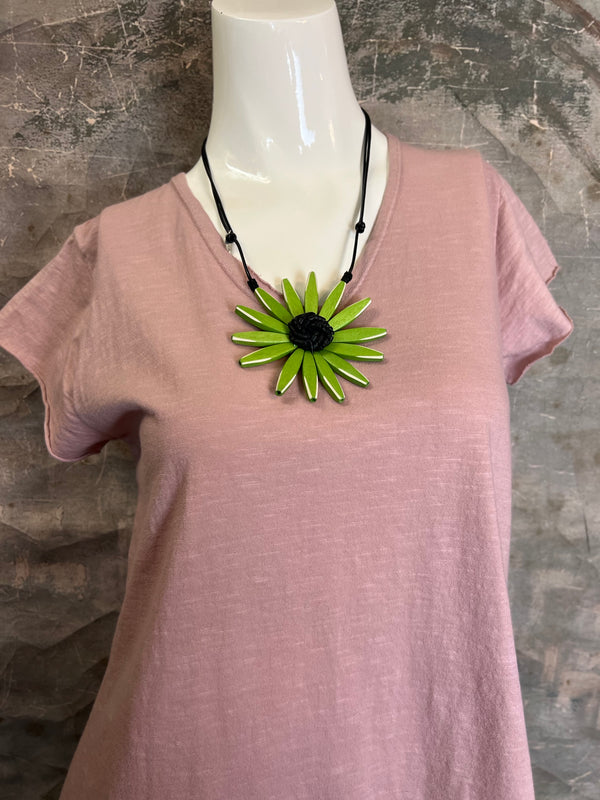 3161 V-Neck Raw Edge Tee-Pink