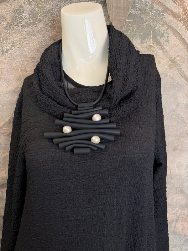 D535 Waffle Knit Cowlneck Dress