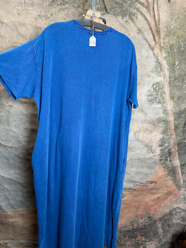 T839 Short Sleeve T-Shirt Dress-Blue/Indian