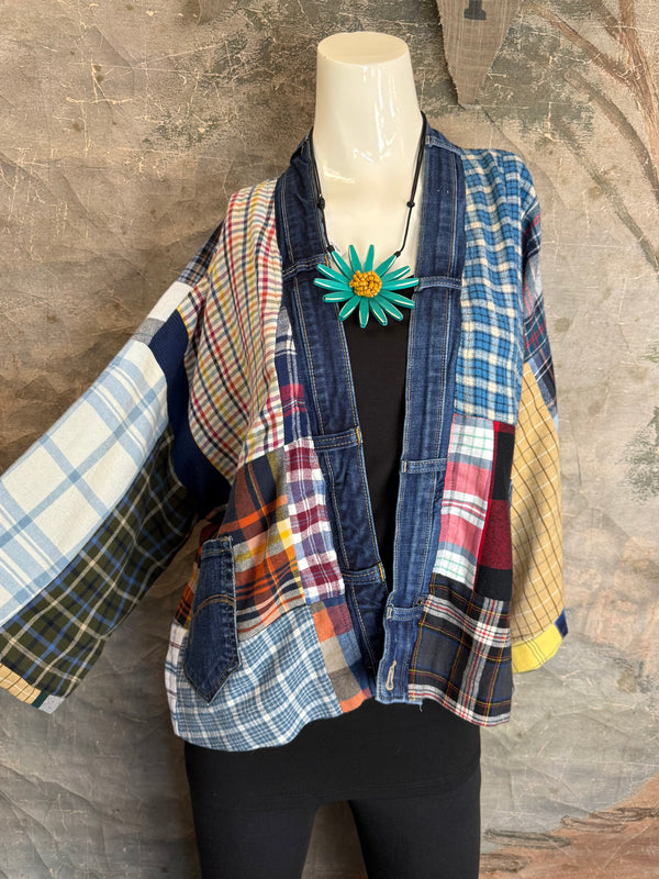 5572-Short Flannel Patchwork Duster-C