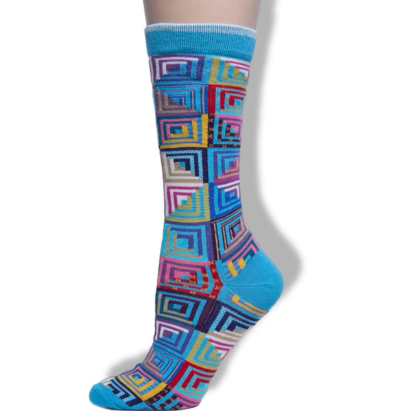 WW13 American Quilt Socks-Log Cabin Turquoise