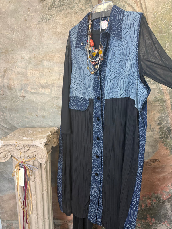 0709 Pleated Vest Denim Duster