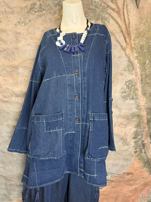 20126N17 Lg/Slv Slit Back Shirt-Indigo