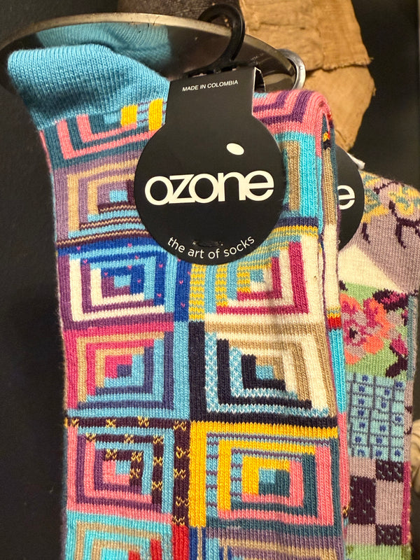 WW13 American Quilt Socks-Log Cabin Turquoise