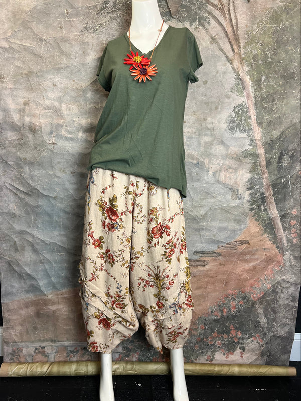 5516 Kristie Linen Tuck Pant-Victorian Rose