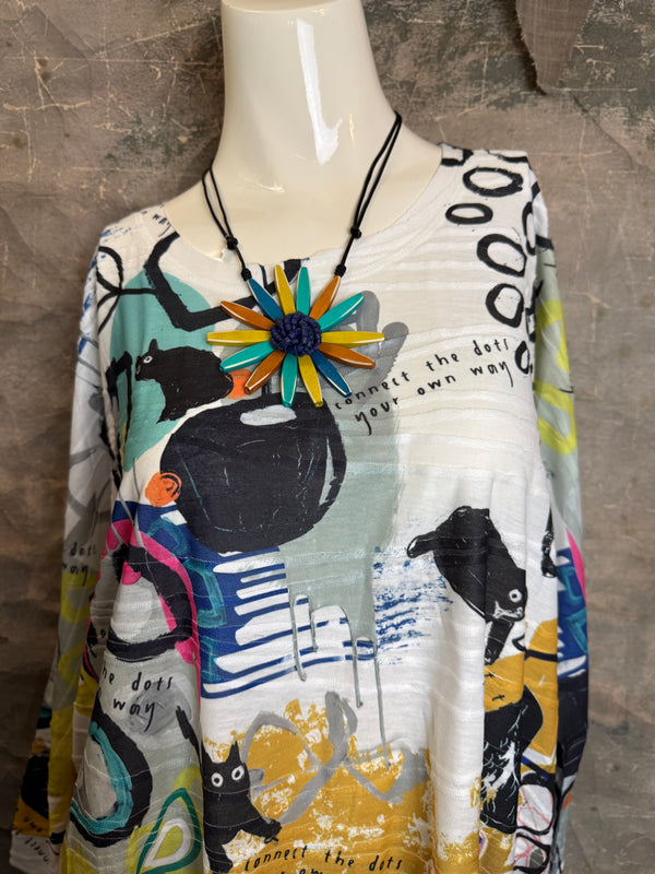 T1514 Long Slv Dolman Top/Tunic-Curious Kitty