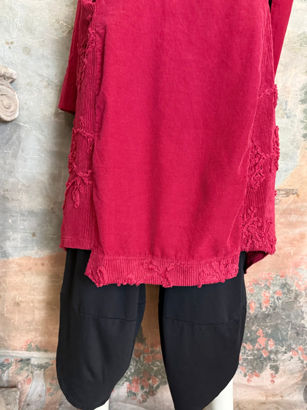 92178-62 Needlework Hoody Dress-Burgundy