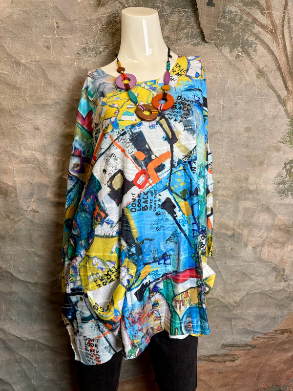 T1514 Long Slv Dolman Top/Tunic-Vib Vibes