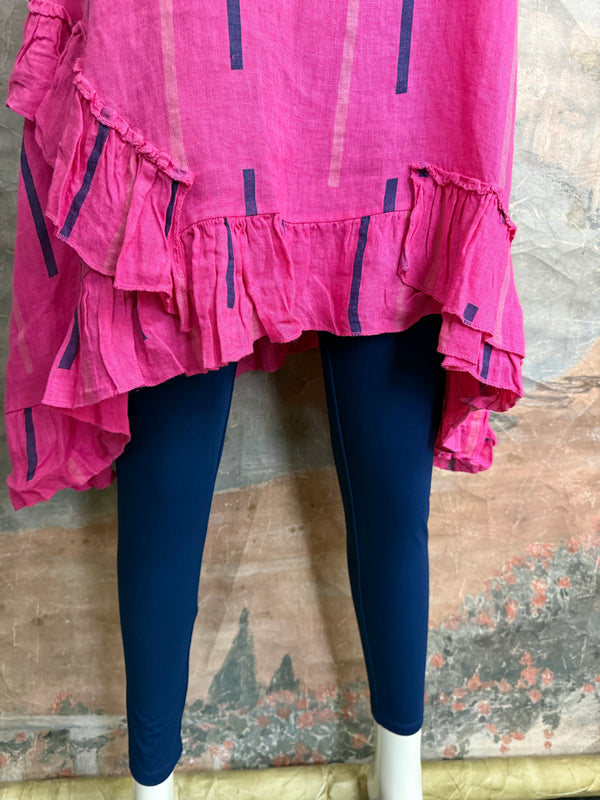 91307S Ruffle Stripe Tunic-Fuchsia