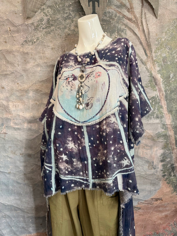 782 High Low Linen Tunic Top-NAVY/MOON