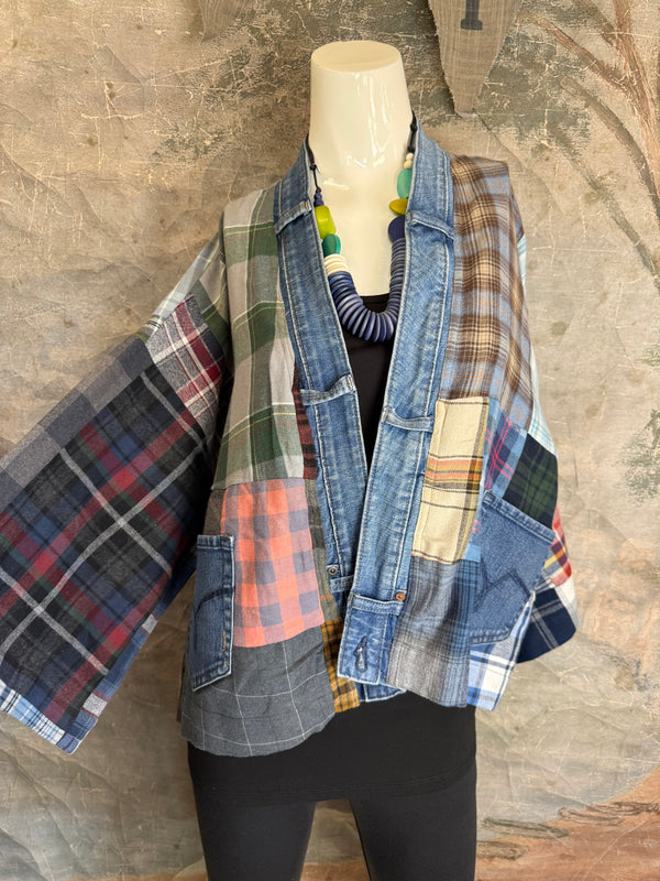 5572-Short Flannel Patchwork Duster-D