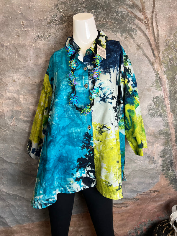 7042C Block Dyed Possibly Tunic-Turq Mix