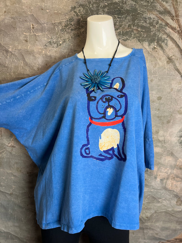 T1388C One Size Dolman Slv Tee-Frenchie/Blue