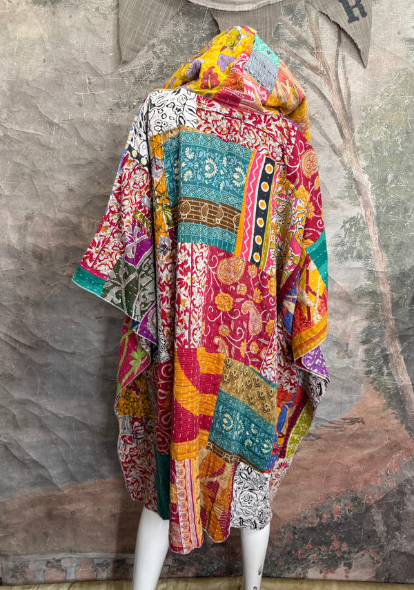 1012w Kantha Poncho Hoodie Dress-3