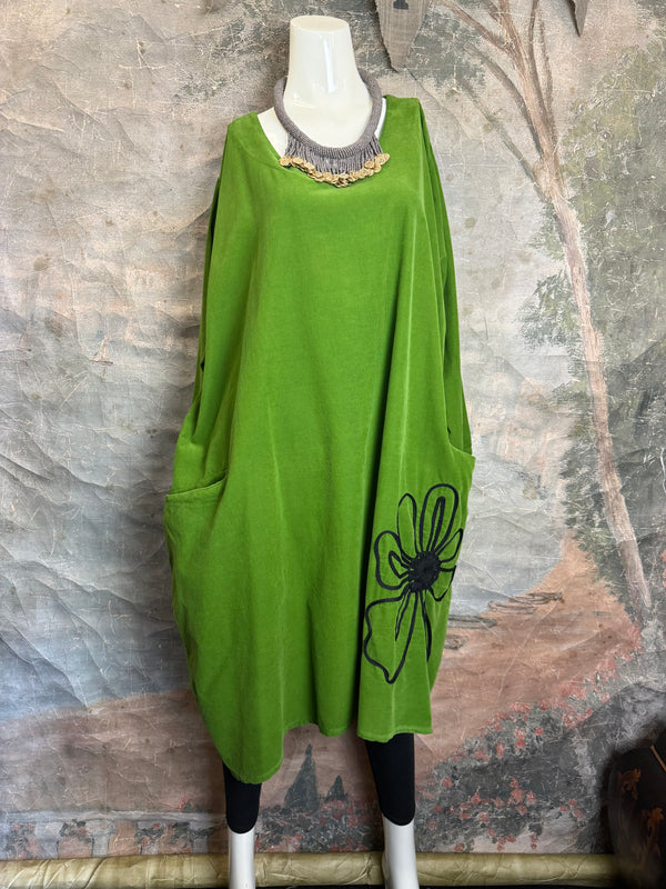 90847 Corduroy Sunflower Dress-Kiwi