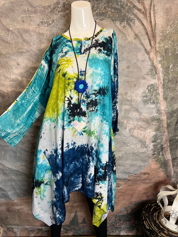 7063V Block Dyed Justly Top-TURQ MIX